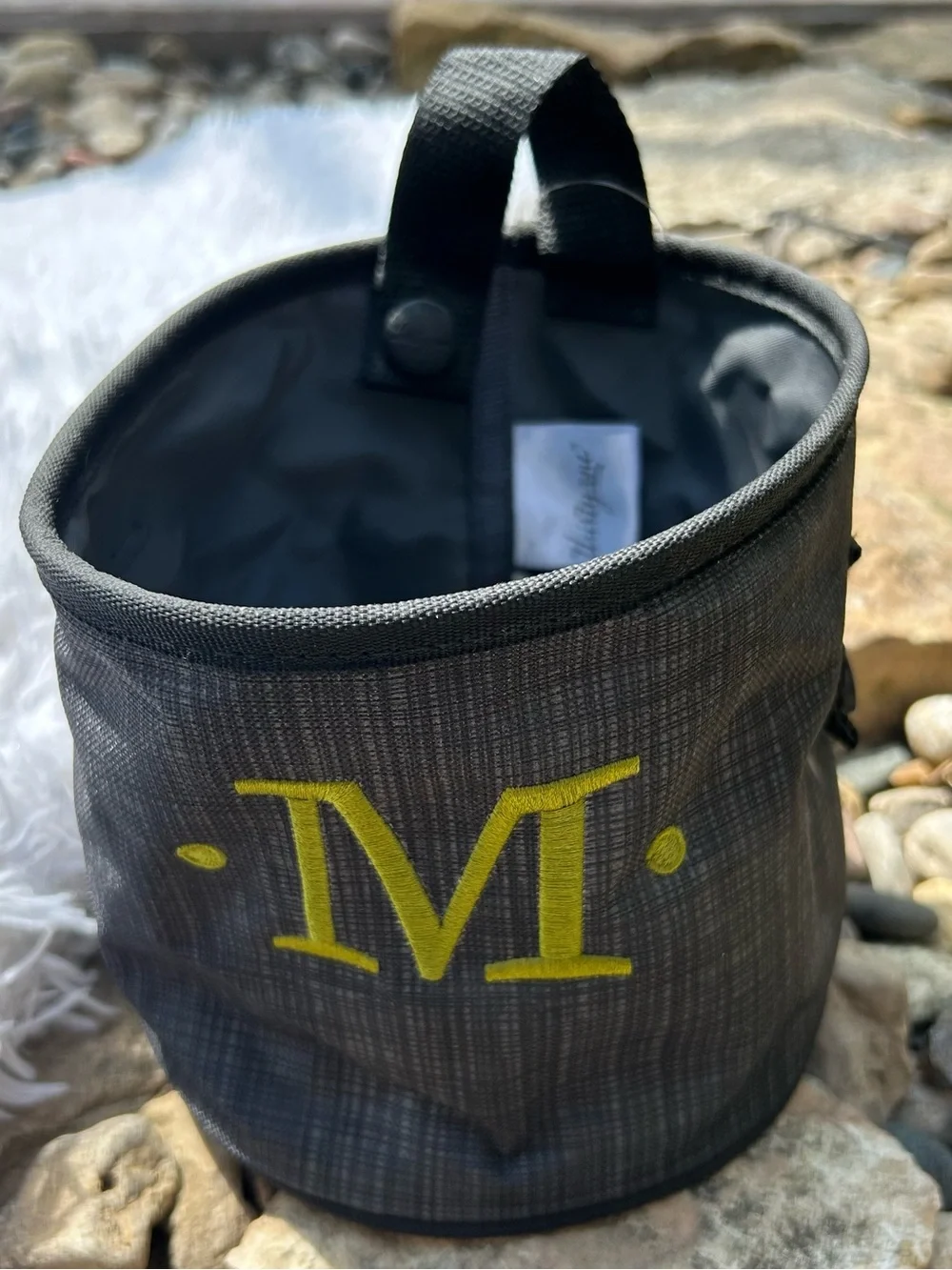 Thirty-One Charcoal Crosshatch Monogram M Oh Snap Bin Basket  New with tag!
